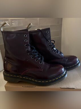 Dr. Martens Vegan Leather Cherry Red 1460 Lace-Up Combat Boots
